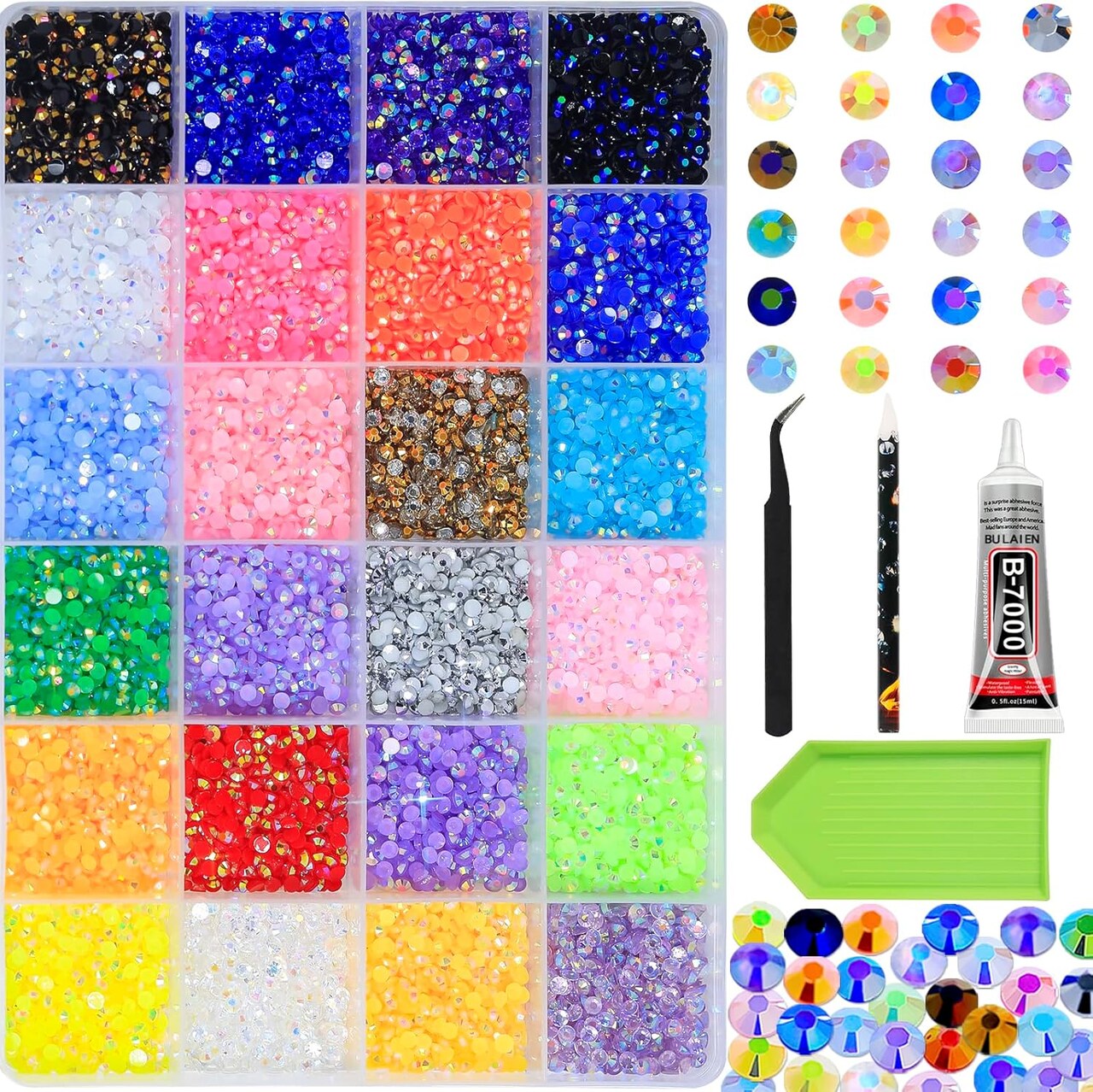 18000Pcs 3mm Flatback Jelly Rhinestones – Multicolor Gems with 15ml B7000 Glue